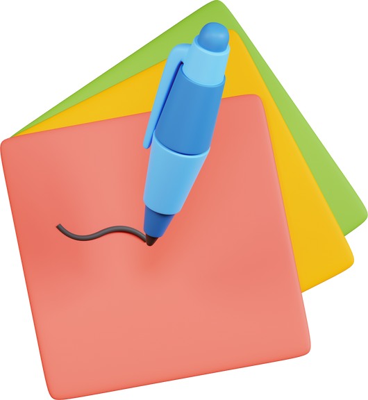 Sticky note with ballpoint pen 3D icon